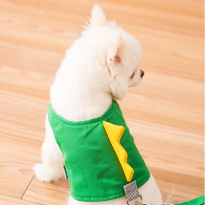 China Ooopspet Cartoon Dinosaur Design Mesh Outside Walking Alloy Buckle Breathable Pet Vest Harness Set for Cat and Dog for sale