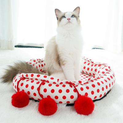 China OoopsPet Breathable Wholesale Detachable Soft Round PP Cotton And Ratton Pet Bed For Dog And Cat With Anti-Slip Bottom for sale