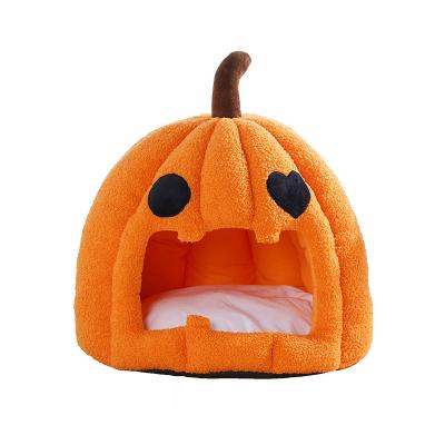 China Ooopspet 2022 Sale Pumpkin Design Autumn And Winter Warm Detachable Pet Bed Nest Breathable For Cat And Small Dog for sale