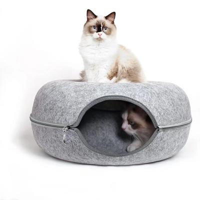 China Ooopspet Breathable Fashionable Easy To Clean Hard Felt Zipper To Assemble And Detachable Round Donut Pet Tunnel Cave Nest for sale