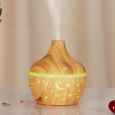 China Auto Shut-off Hot Sale Two Leaves Petal Vase Star and Moon Humidifier Wood Grain LED light Touch Switch Sensor Essential Oil Diffuser 300ml for sale