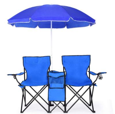 China Durable Double Folding Picnic Chairs Outdoor Portable Camp Chair w/Umbrella Te koop