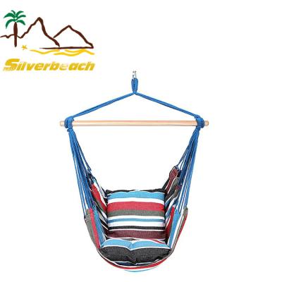 China Durable Polyester Cotton Rope Camping Hammock Swing Hammock Hanging Chair with Cushion and Wood en venta