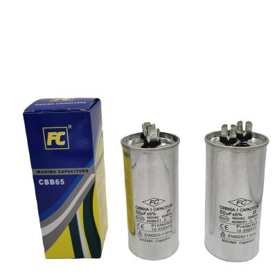 China Cbb65a-1 450V 50UF Offset Home Air Conditioner Capacitor Made in China High Quality Safety Explosion Proof for sale