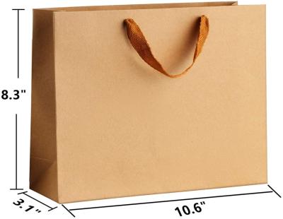 China Handmade Brown Kraft Heavy Duty Paper Bag With Ribbon Handle for sale