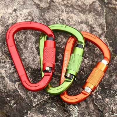 China JRSGS 25kN Lightweight D-shape Aluminum Safety Screw Camping Climbing Raising Carabiner Snap Hook S7103TN for sale