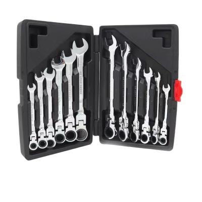 China 12PCS Combination Ratchet Wrench Repair Set 72T Flexible Wrench 8-19mm Open End Dual Use Wrench Kit for sale