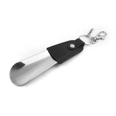 China Wear Shoes Wholesale Steel 12cm Shoe Horn With Leather Strap And Key Chain for sale