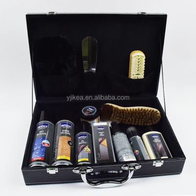 China Leather Shoe Polishing Shoe Care Kit Set Best PU Leather Shoe Shine Black Box for sale