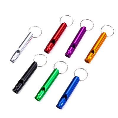 China Custom promotion gifts aluminum alloy 47*9mm emergency whistle camping survival logo chain key whistle for sale