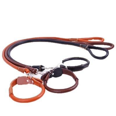 China 2020 Classics Soft Durable Cow Leather Pet Leather Collar Adjustable DETACHED To Round Carrying Rope In Stock for sale