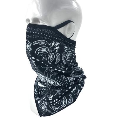 China Coolnet Bandana Sporty Seamless Silk Paisley Neck Cuff Triangle Scarf With Earloop for sale