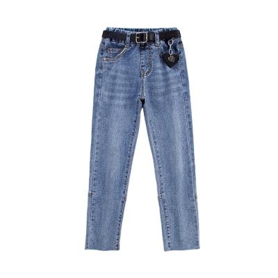 China Color Fade Proof 2022 New Trending 12y Denim Pants For Kids Belt Children Denim Denim Pants Elastane Waist Girls Pants Jeans Accessories for sale