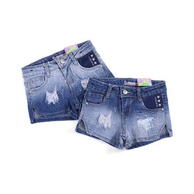 China Fade Proof Luxury Baby Jeans Color Pants Half Studs Beading Ripped Jeans Shorts Fashion Tie Dye Toddler Girls Jeans for sale