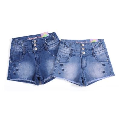 China Color Fade Proof 2022 Hot Sale Kids Denim Shorts Fashion Nail Pearl Kids Jeans High Waist Button Girl Denim Shorts for sale