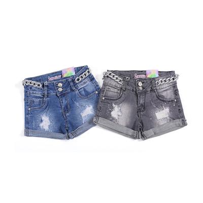 China Color Fade Proof 2022 children jeans washed ripped holes were lightly printed denim shorts girls pants for sale