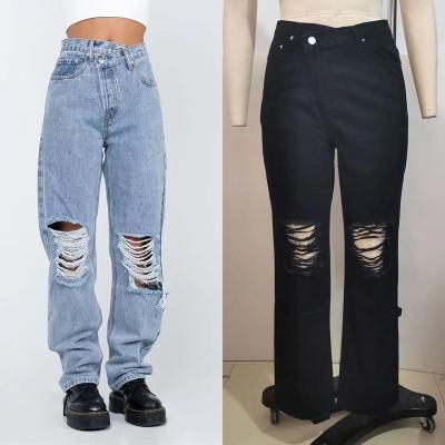 China 2022 New Arrival Women's Breathable Jeans Friend Ripped Jeans For Women Leg Features Straight Jeans For Women for sale