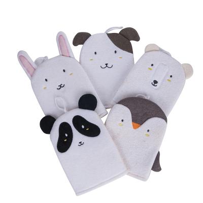 China EXFOLIATE Gloves Exfoliating Cute Cartoon Kids Bath Glove Hand Puppet Shower Bath Wash Gloves With Animal Design for sale