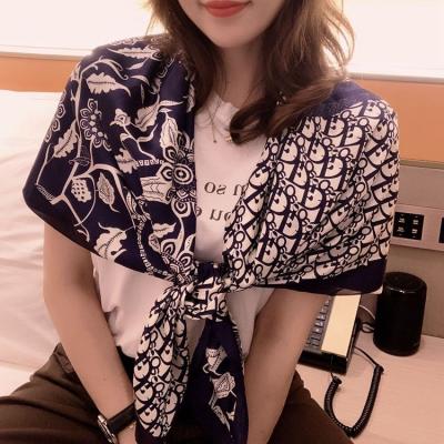 China New fashion soft elegant brocade square scarf luxury ladies beach temperament travel neckerchief long silk scarf wild party outdoor gift for sale