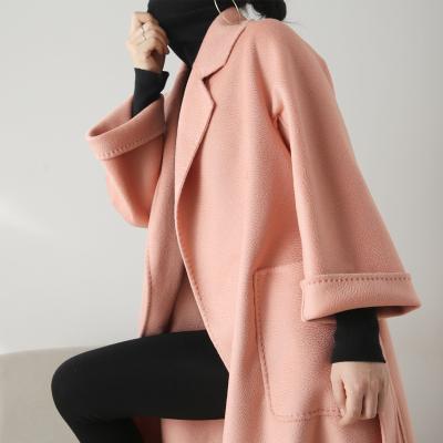 China Anti-wrinkle autumn and winter water ripple coat cashmere coat loose mid-length large size double-sided women for sale