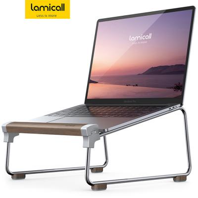 China Lamicall LN05 Ergonomic Detachable Aluminum Notebook Holder Laptop Stand Wooden Convertible Desktop Stand For MacBook Air for sale