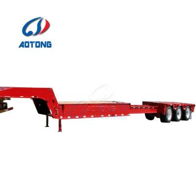 China Truck Trailer 50-80 Ton Lowbed Flat Bed Semi Trailer 4 Axles Extendable Lowbed Semi Trailer Rear Loading Trailer for sale