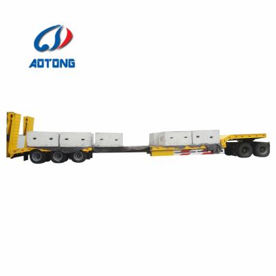 China Aotong 5 Axles 13m-16m Extendable Low Bed Flatbed Truck Trailer Flatbed Trailer With Steering Axle for sale