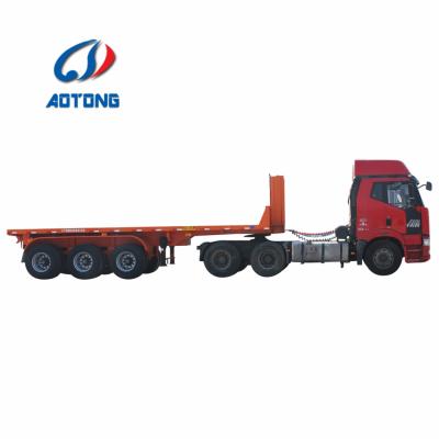 China Truck Trailer 20ft Dump Tipper Flat Bed Container Unloader Shipping Truck Hydraulic Flatbed Trailer 40ft Rear Semi for sale