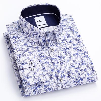 China Hot Selling Anti-pilling For Wholesale Customized Casual Dress Print High Quality Premium Quality Cotton Long Sleeve Slim Fit Shirt For Men US Size for sale