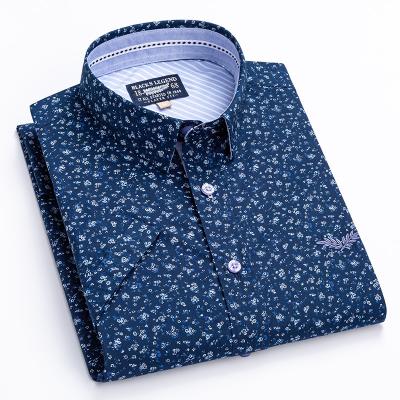 China Anti-pilling for wholesale Customized high quality premium style cotton embroidery shorts sleeve floral print slim fit casual shirt for men for sale