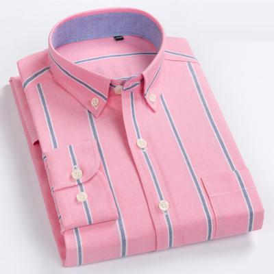 China Anti-pilling For Wholesale High Quality Cotton Sleeve Long Slim Fit Casual Button Down Smart Stripe Customized Shirt For Men Euro US Size for sale