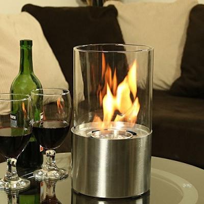 China Modern Mini Metal Fire Pit Round Outdoor Stainless Steel Tabletop Portable Cylinder Fireplaces with Glass Cover for sale