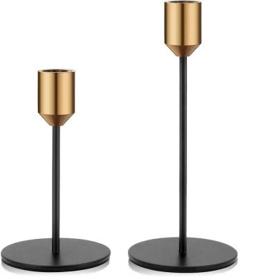 China Home Decoration Metal Gold Candle Holder Decorative Black Candlestick Set of 2 for Dining Tables Living Room Wedding for sale