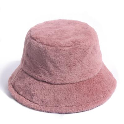 China Custom Winter Plush Bucket Hats Mens Womens Plush Bucket Hats Wind Proof Cap Warm Faux Fur Fisherman Winter Headwear for sale