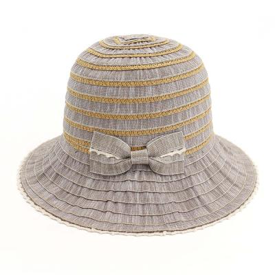 China Plush Fashion Polyester Bucket Hat Panama Cloth Hat Summer Hat With Big Bowtie For Women for sale