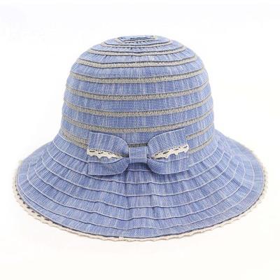 China Plush Good Quality Women Custom Summer Polyester Blue Bucket Hat With Cute Bow Tie for sale