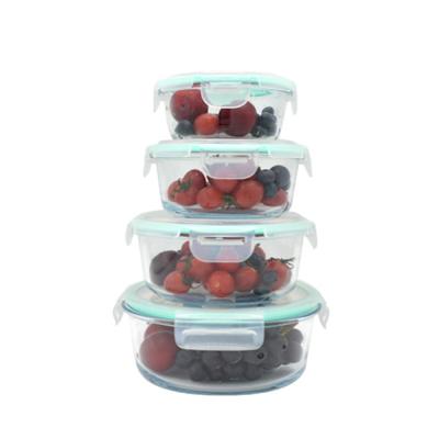 China Clear Sustainable Round Food Storage Container Set Glass Bento Box With PP Lid Meal Prep Container Glass Lunch Box for sale