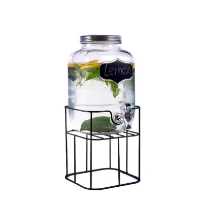 China Fashionable Clear Yorkshire Mason 4L 5L 8L Glass Water Dispenser Jar With Tap And Iron Holder for sale