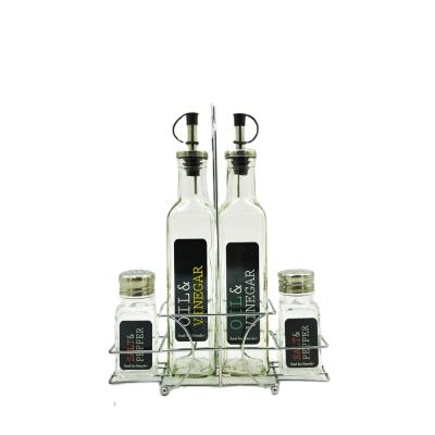 China Customized Logo Stocked Printed Square Cooking Oil Vinegar Dispenser Glass Olive Bottle With Spout Kitchen Spice Sauce Set for sale