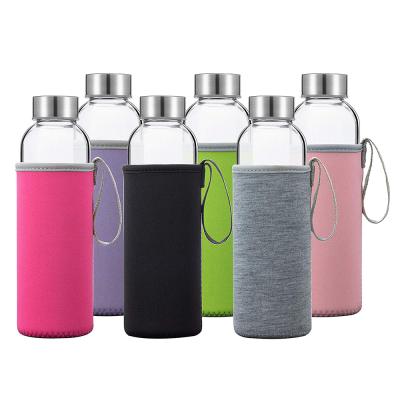 China High Sustainable Borosilicate 500ml 1000ml Empty Glass Water Bottles With Silicone Sleeve Custom Logo Glass Bottles for sale