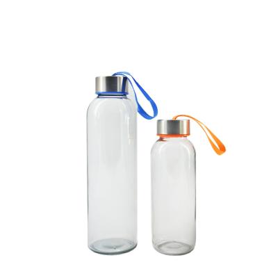 China Wholesale Sustainable Eco Friendly Reusable Clear Drinking Glass Water Bottle With Stainless Steel Sleeve And Lid For Milk Juice Beverage for sale