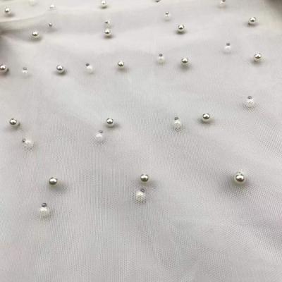 China Breathable NO MOQ 100%nylon Tulle Beaded Fabric Beaded Tulle Mesh Fabric for sale