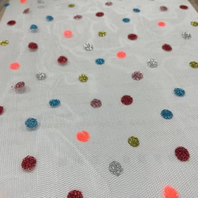 China Anti-Static Multi Printed 100%Polyester Glitter Tulle Mesh Fabric for sale