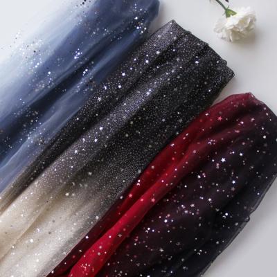 China Accept viable custom design 100% nylon foil rainbow shade printed design dot tulle star mesh kids fabric for dress for sale