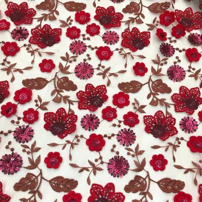 China 100%Polyester Breathable Flower Embroidery African Tulle Fabric Luxury Lace Embroidery Fabric for sale