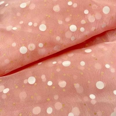 China Anti-static printed polka dot organza fabric 100%polyester glitter organza print fabric for dress for sale