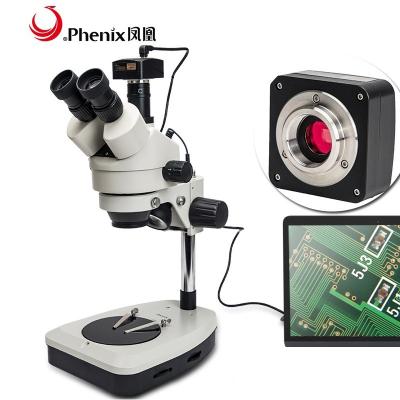 China Metal + Glass Optical Stereo Microscope 7x-45x Trinocular Digital 5mp Phoenix Camera Portable Zoom For Fiber Inspection for sale