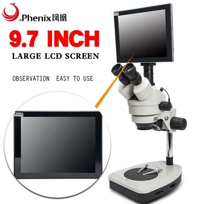 China Metal+Phoenix 0.7X-4.5X 9.7 Inch HD LCD Digital Stereo Zoom Trinocular Microscope Optical Glass For Mobile Phone Electronics Repair for sale