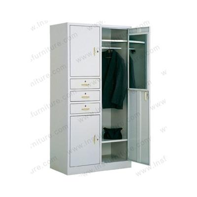 China Durable Side 3 Drawer 3 Doors Metal Fabric Wardrobe With Mirror for sale