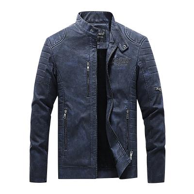 China Fashion Blue Leather Jacket Men Motorcycle Racer PU Leather Jackets Coat Bomber Wholesale Windproof Jacket for sale